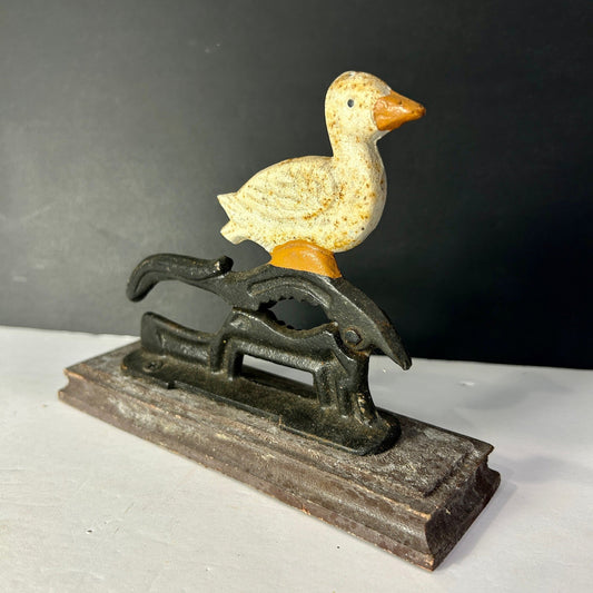 260109-2 Metal Duck Nutcracker on Wood Base