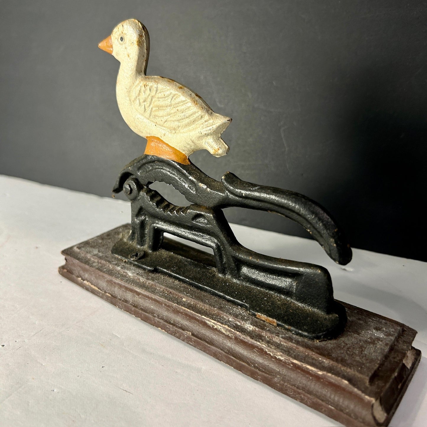 260109-2 Metal Duck Nutcracker on Wood Base