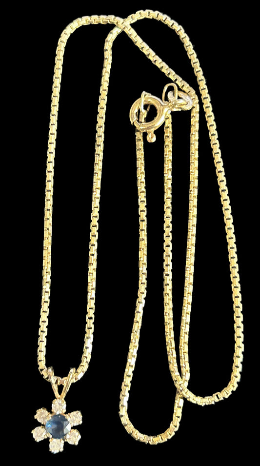 .925 Sterling Vermeil 16" necklace With Blue Sapphie & White Sapphire Pendant