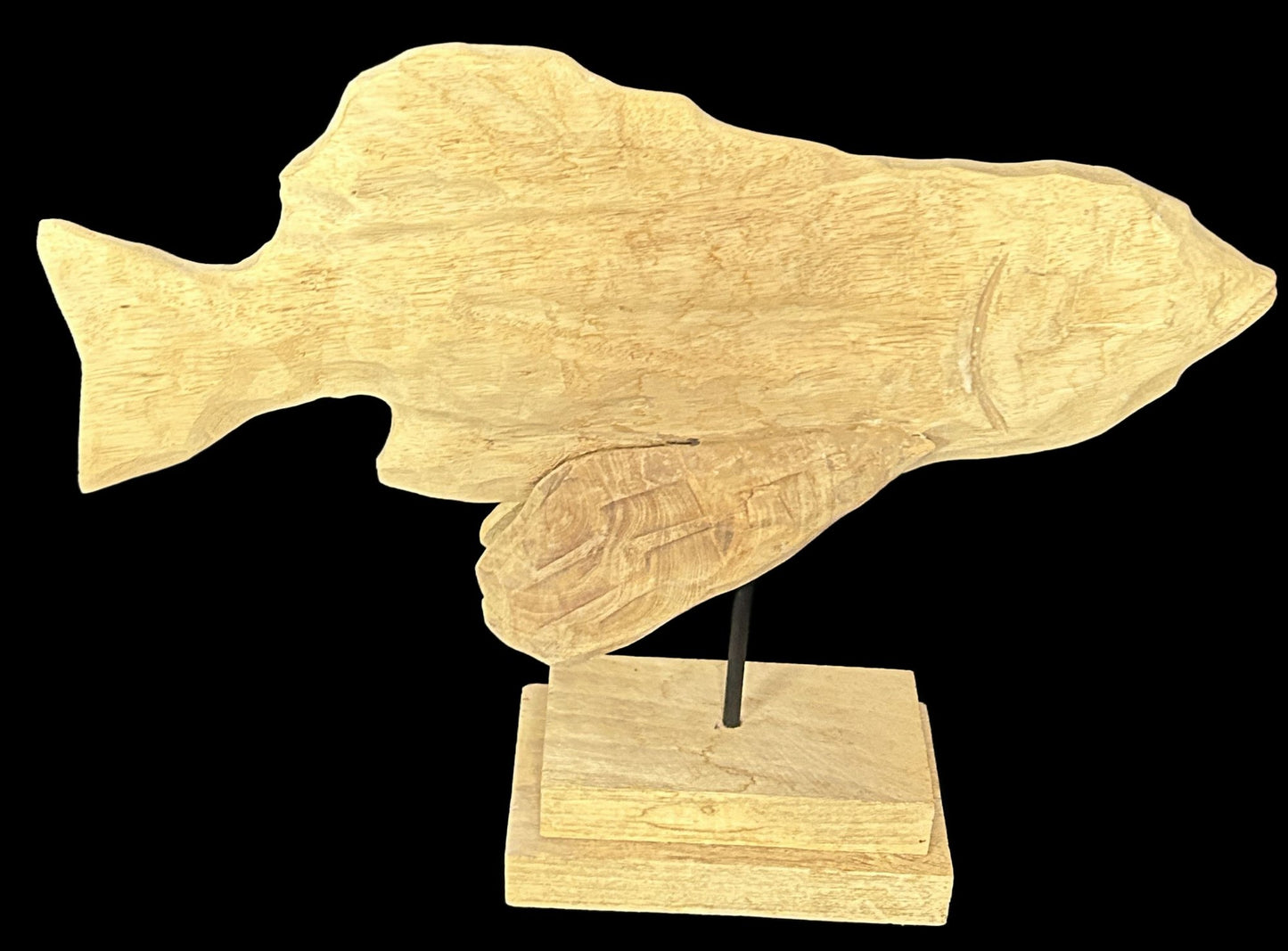 260520-5 Carved Wooden Fish Sculpture on Matching Stand