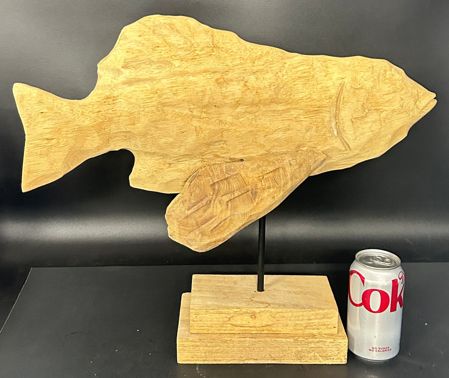 260520-5 Carved Wooden Fish Sculpture on Matching Stand