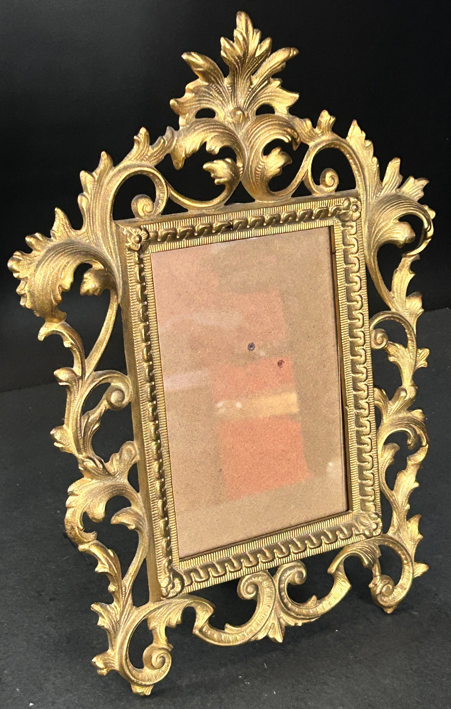 250514-3 Antique B&G Brass Reticulated Picture Frame
