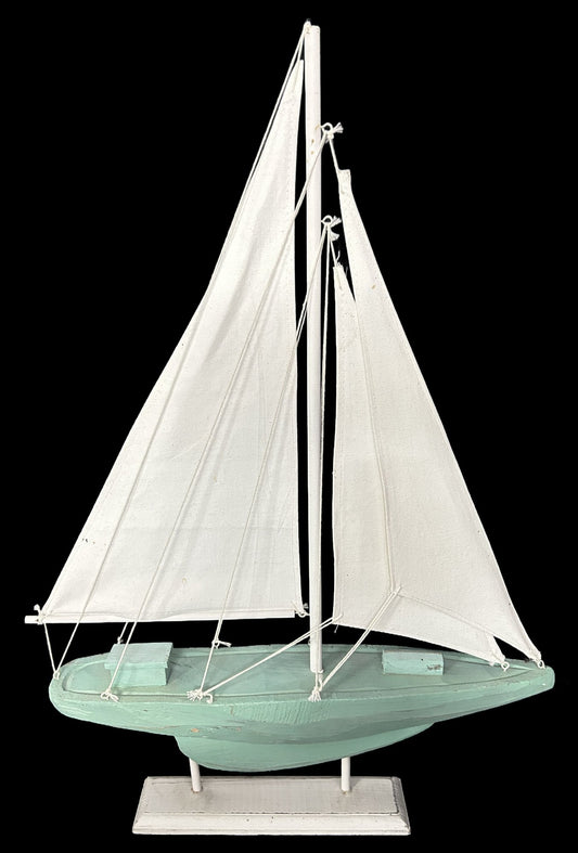 260520-7 Decorator Turquoise Carved Wooden Sailboat