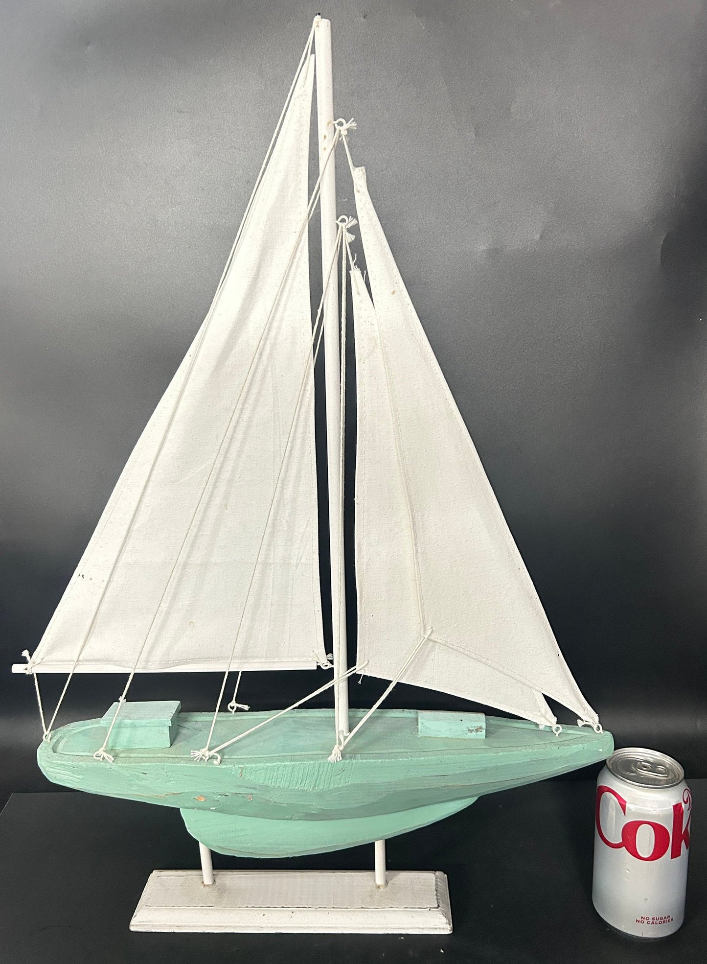 260520-7 Decorator Turquoise Carved Wooden Sailboat