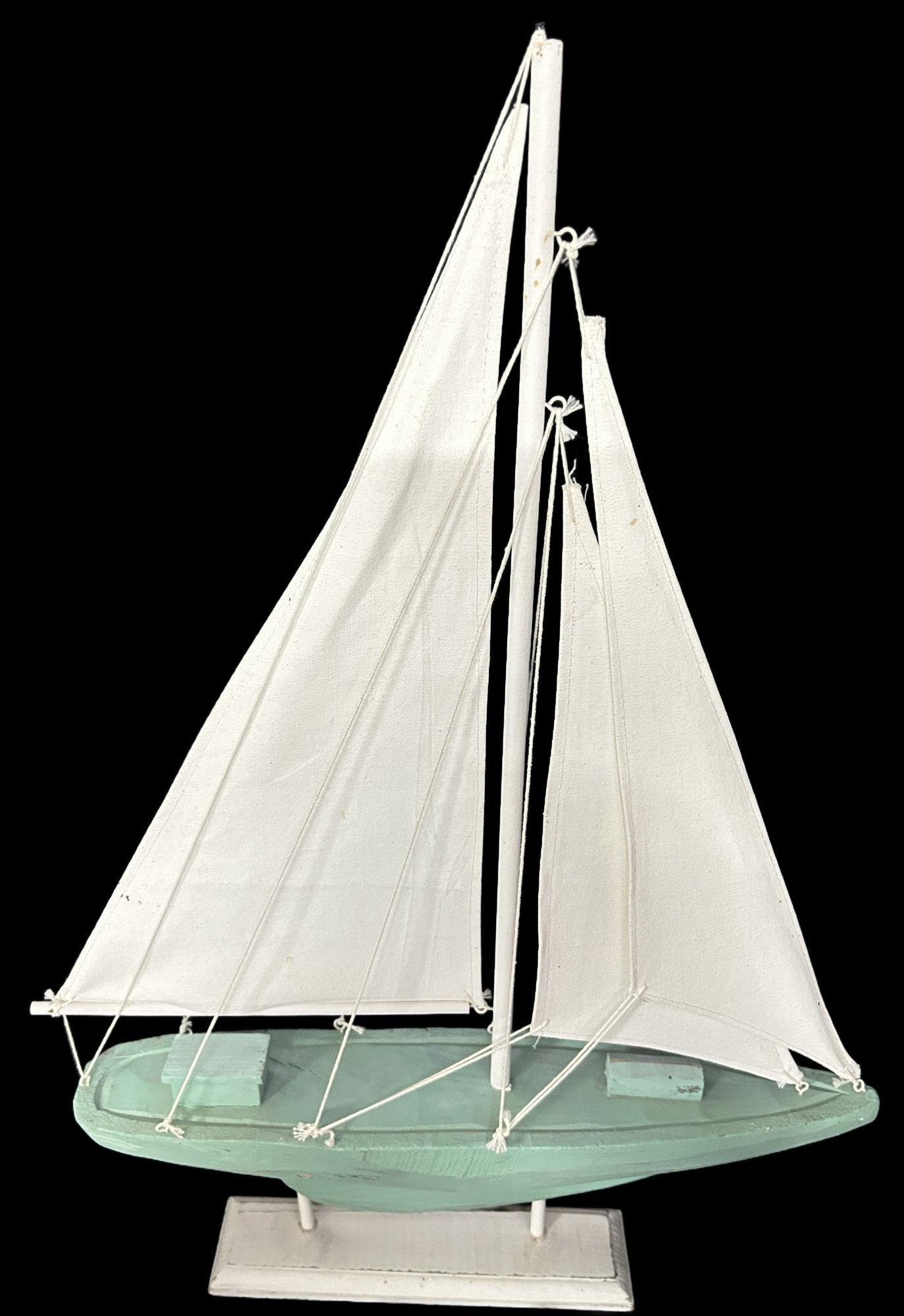 260520-7 Decorator Turquoise Carved Wooden Sailboat