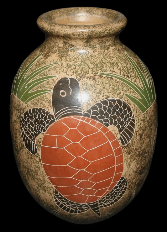 250611-12 Vase Carved With 3-Turtles