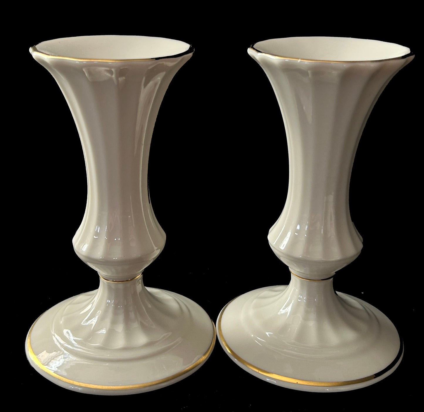 Pair Lenox Ivory Candlesticks With Gold Rims