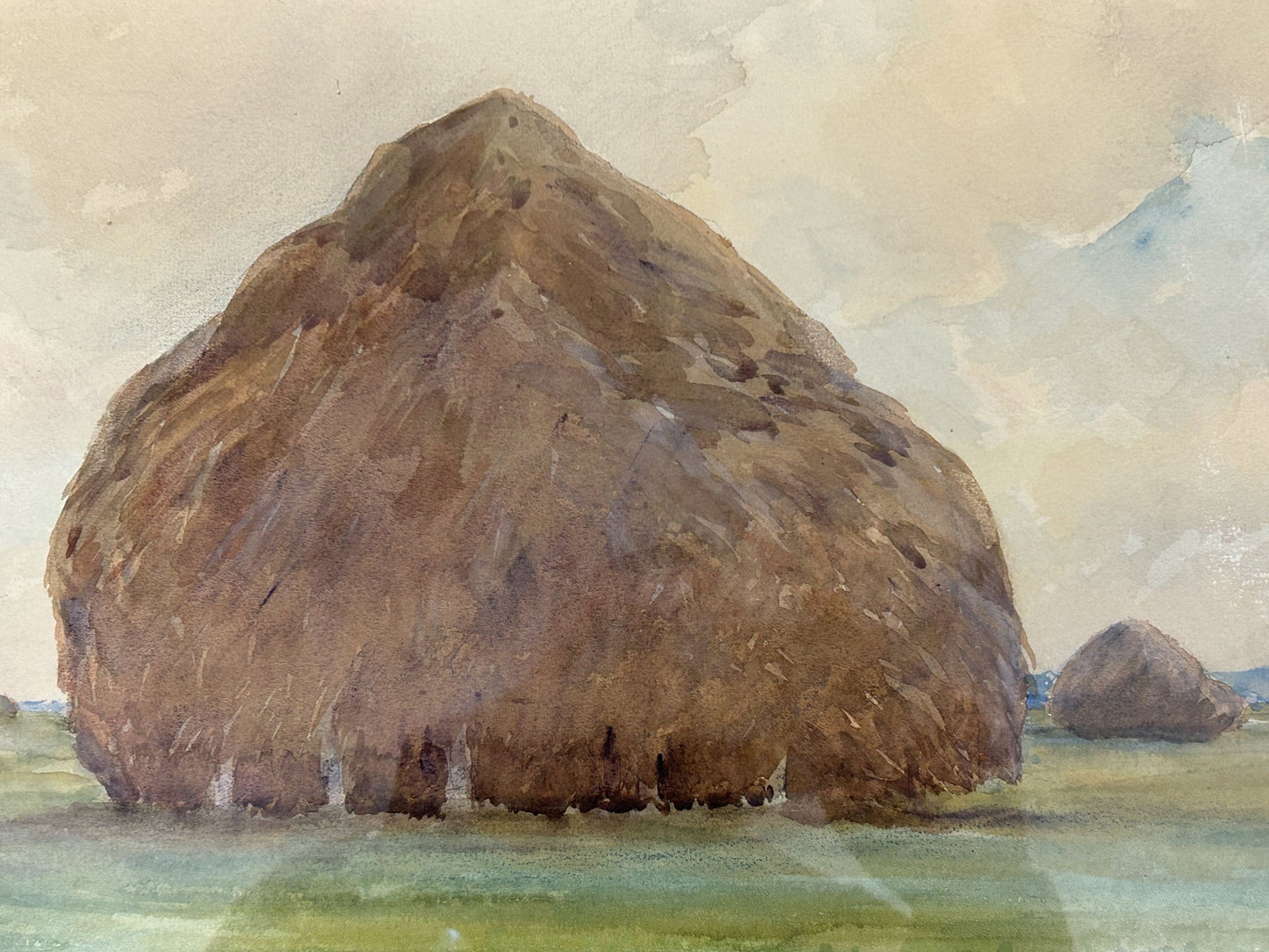 Antique Watercolor, Hay Stacks, Signed Hendricks A. Hallett