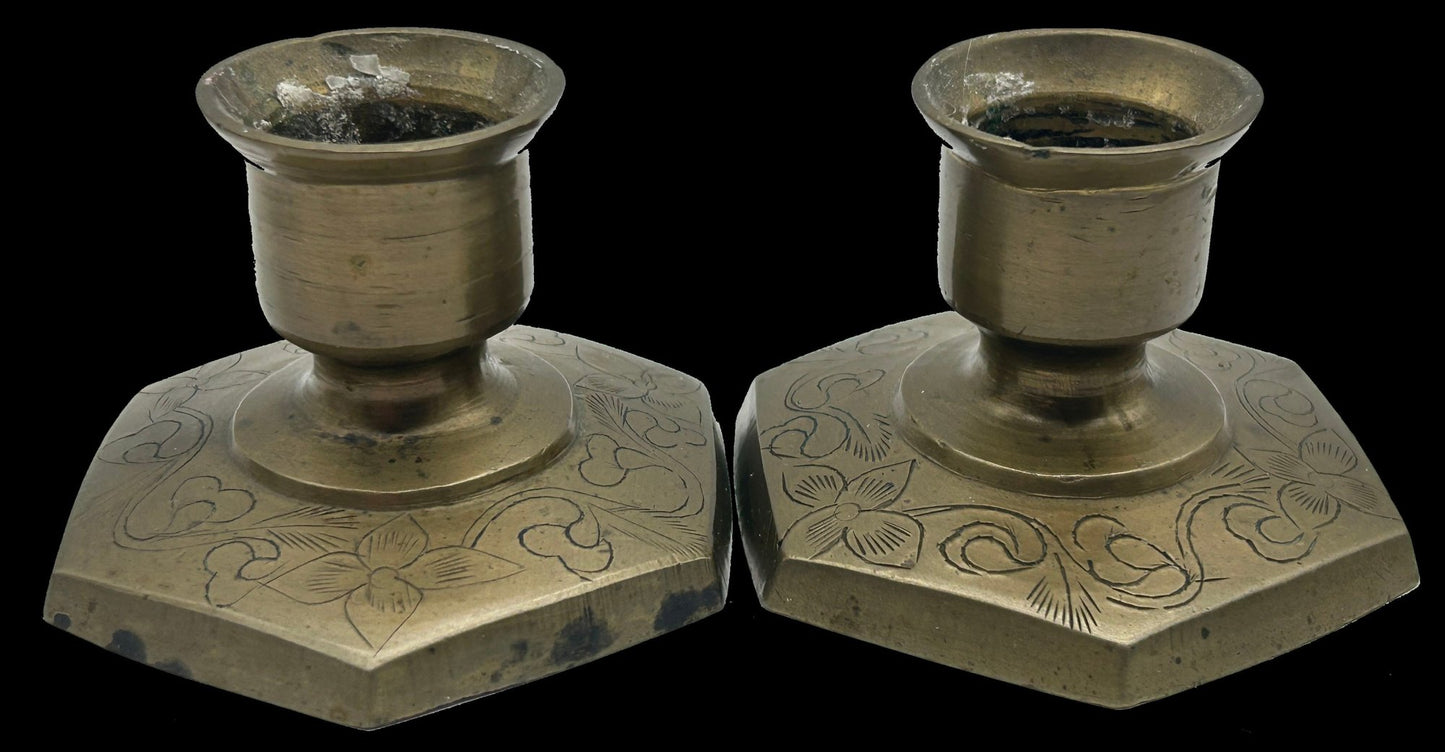260520-8A Antique Pair Candlestick Holders