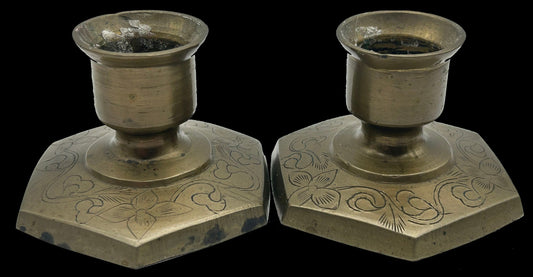 260520-8A Antique Pair Candlestick Holders