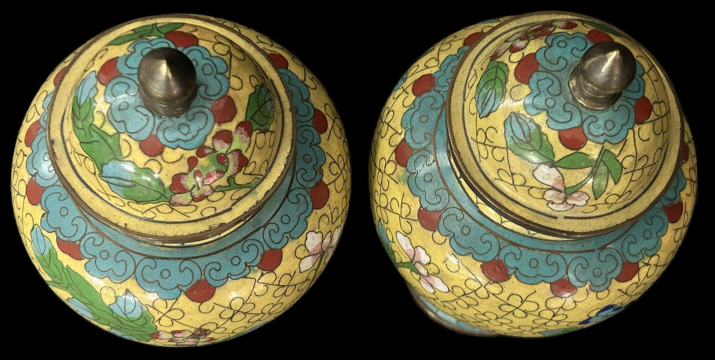 250716-22 Pair Yellow Cloisonne Ginger Jars