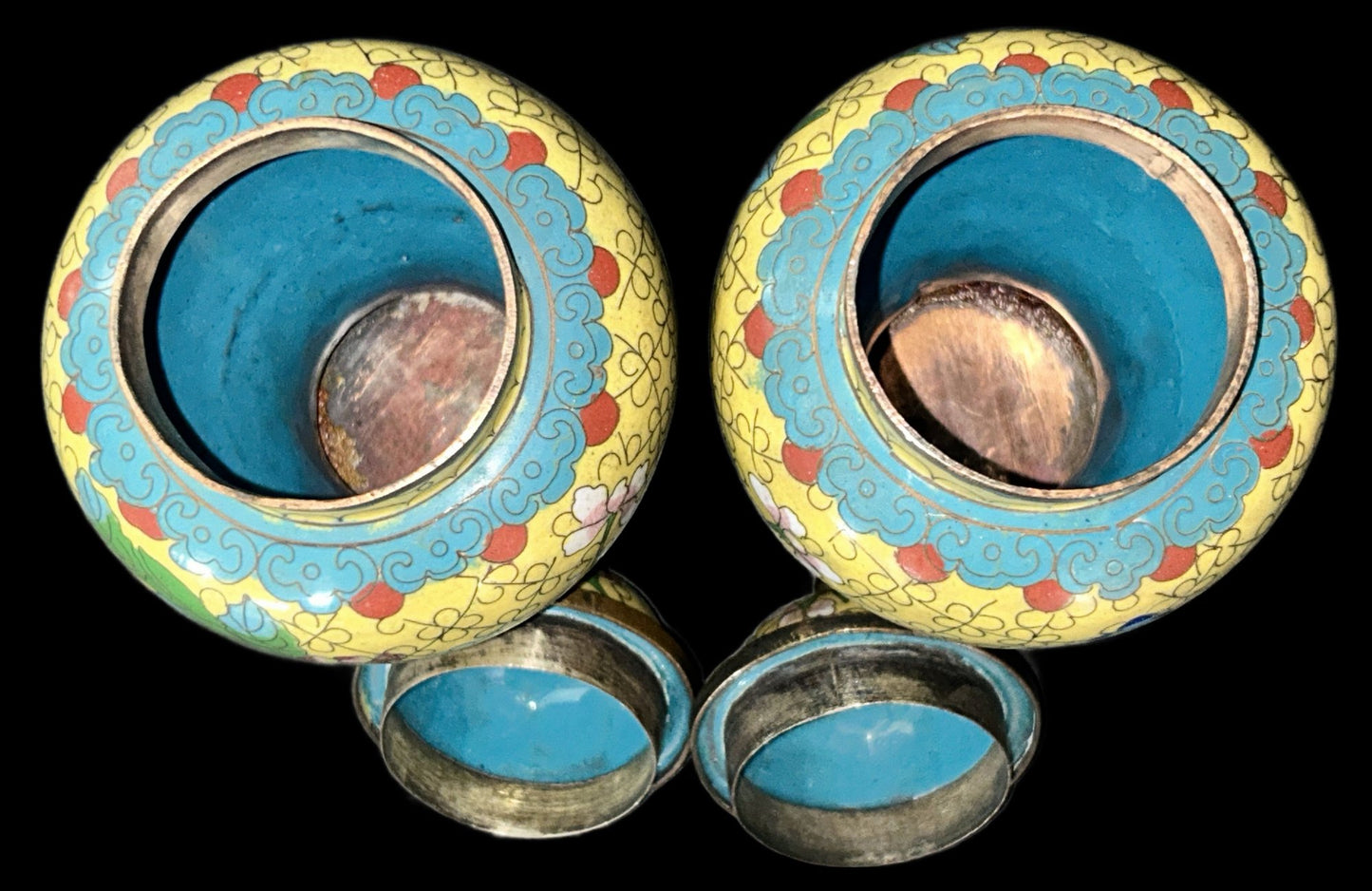 250716-22 Pair Yellow Cloisonne Ginger Jars