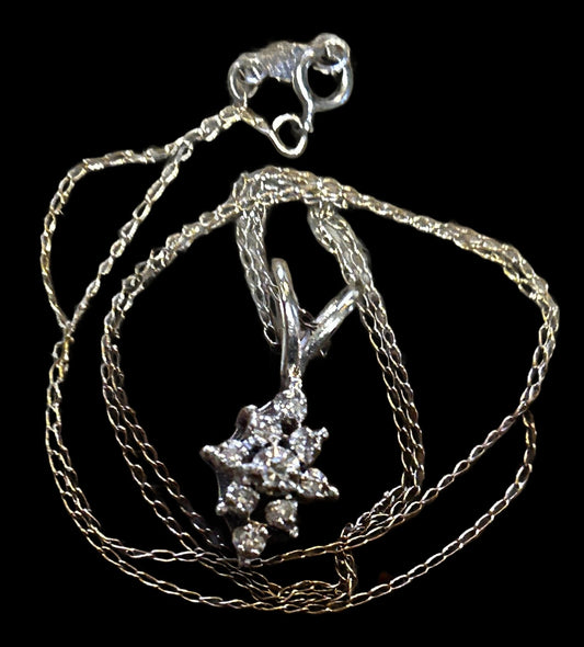 251105-7 14K White Gold Diamond Cluster Pendant on 16" Chain