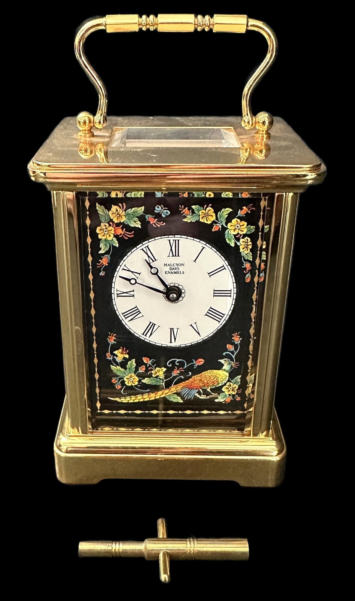 260211-7 Halcyon Days Enamel Carriage Clock With Key, Works