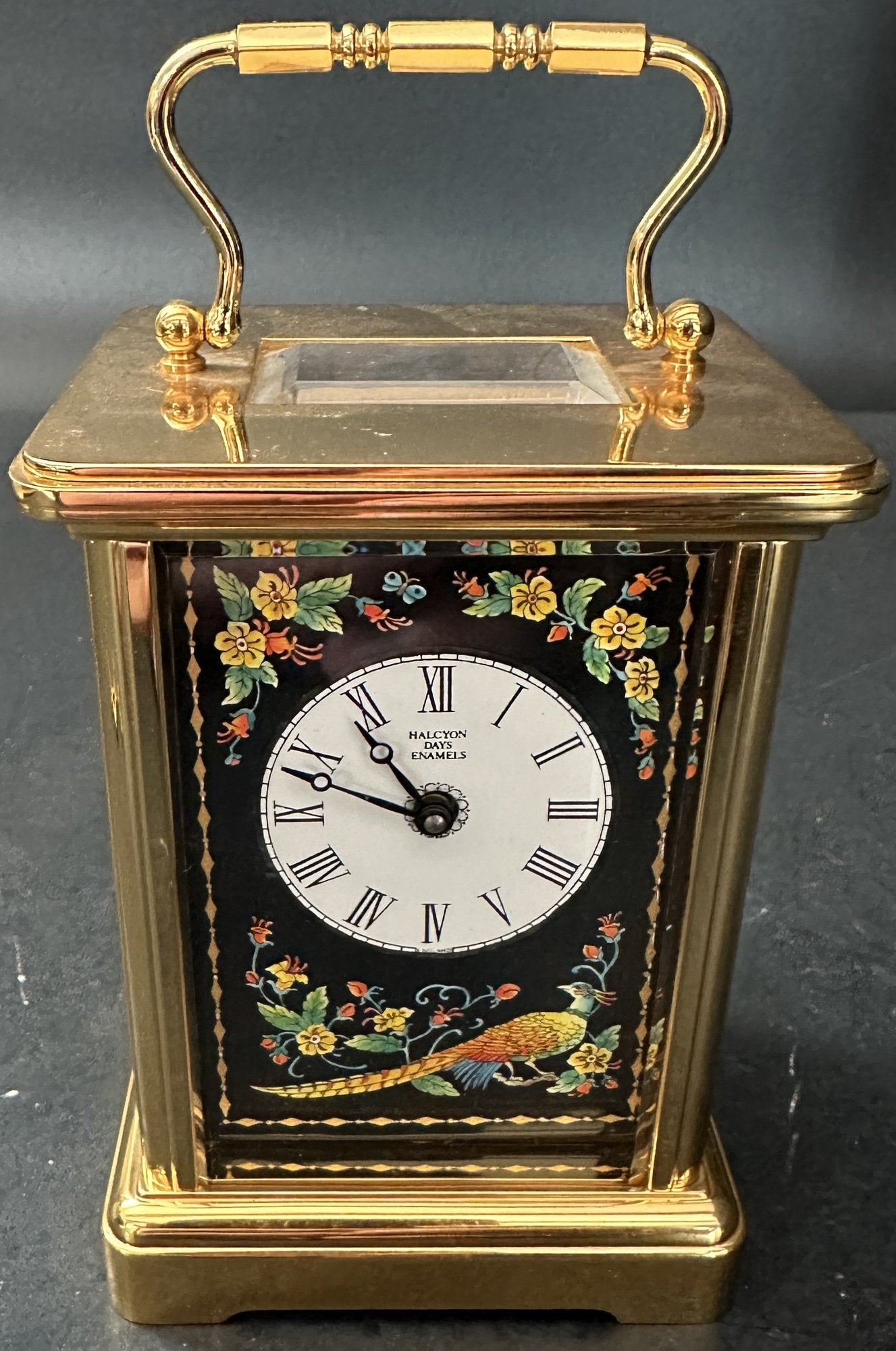 260211-7 Halcyon Days Enamel Carriage Clock With Key, Works