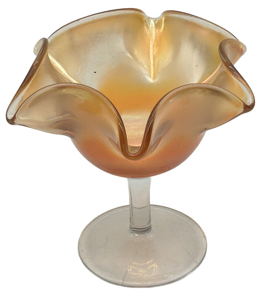 250716-25B Marigold Carnival Glass Compote