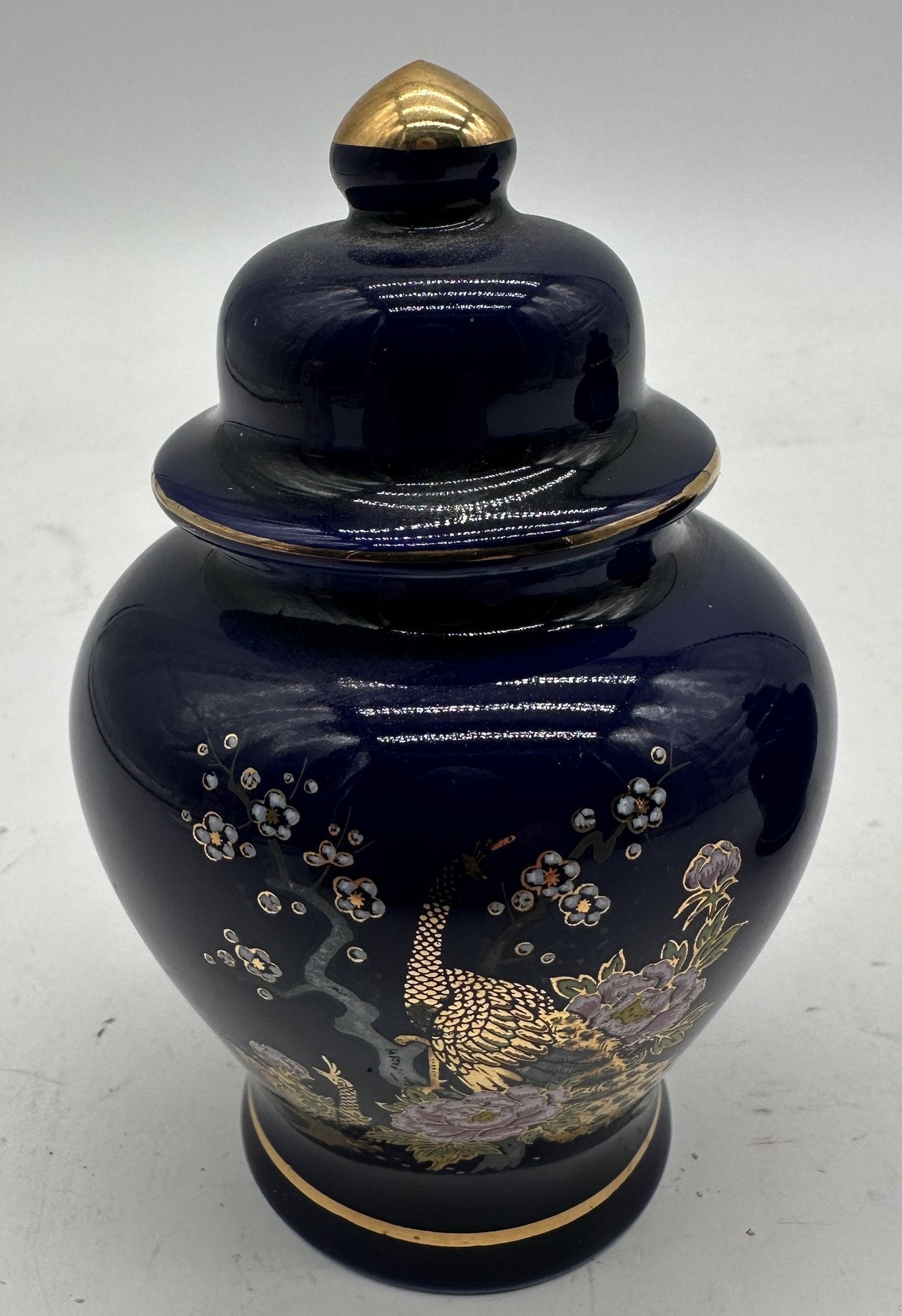 260211-9 Pair of Kutani Cobalt Blue Decorated 4.5"H Covered Jars