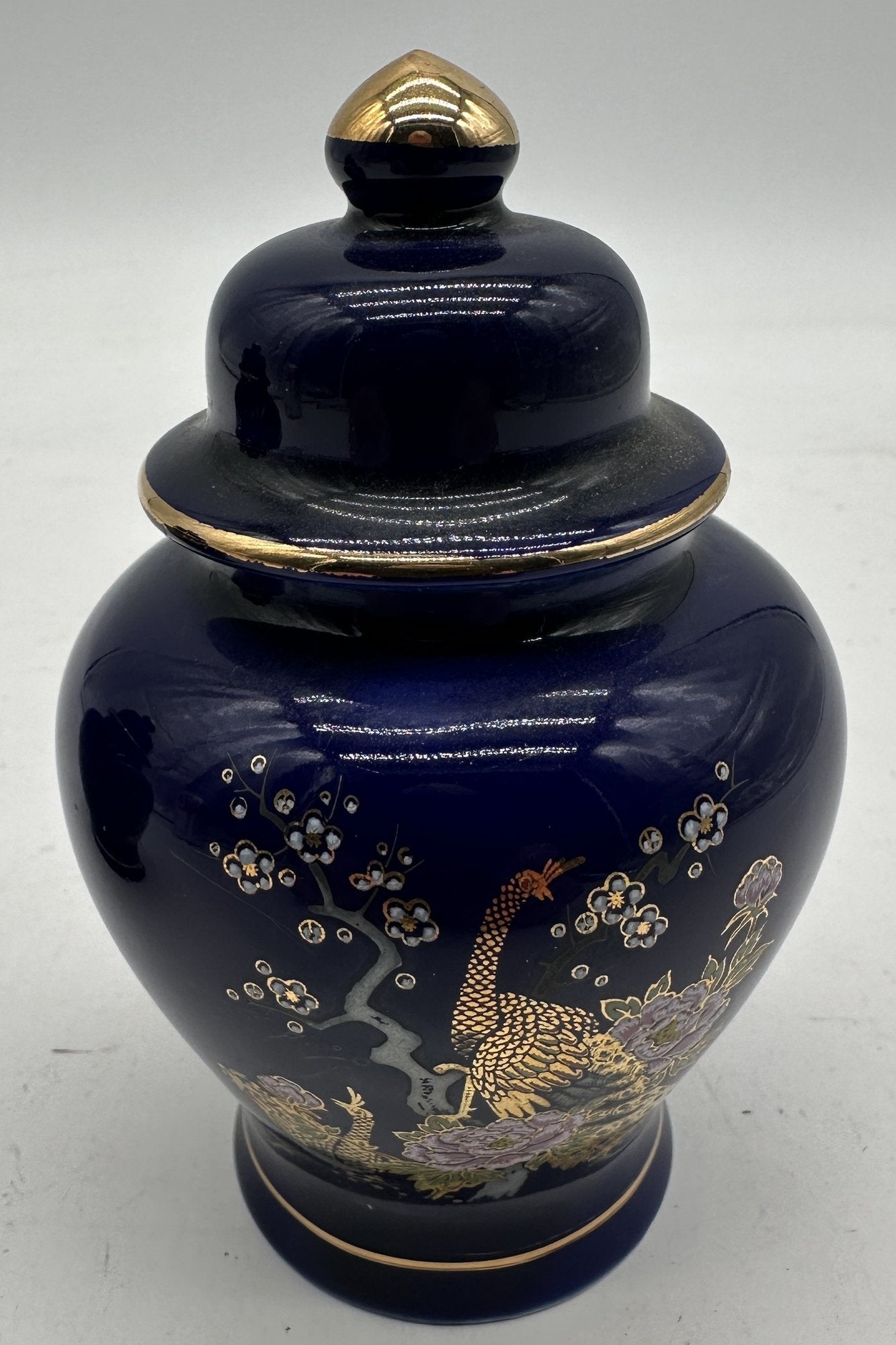 260211-9 Pair of Kutani Cobalt Blue Decorated 4.5"H Covered Jars