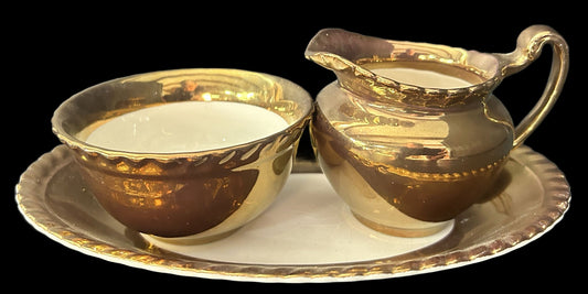 250716-27 3pc Copper Luster Creamer & Sugar With Underplate