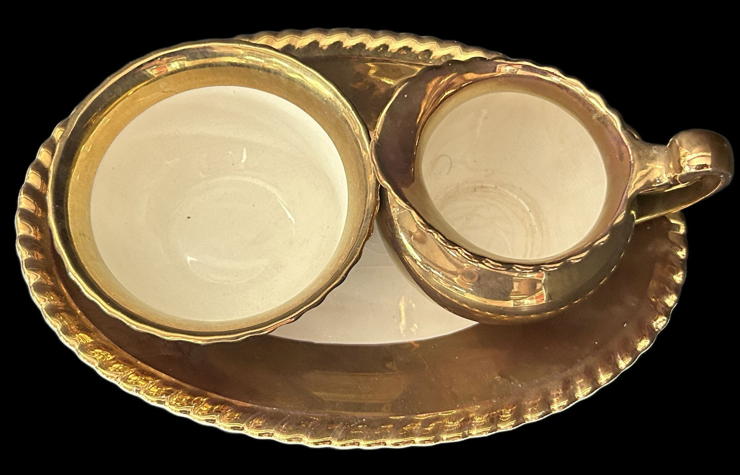 250716-27 3pc Copper Luster Creamer & Sugar With Underplate