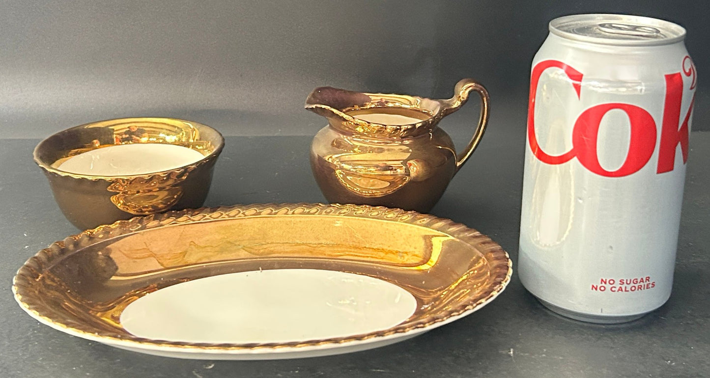 250716-27 3pc Copper Luster Creamer & Sugar With Underplate