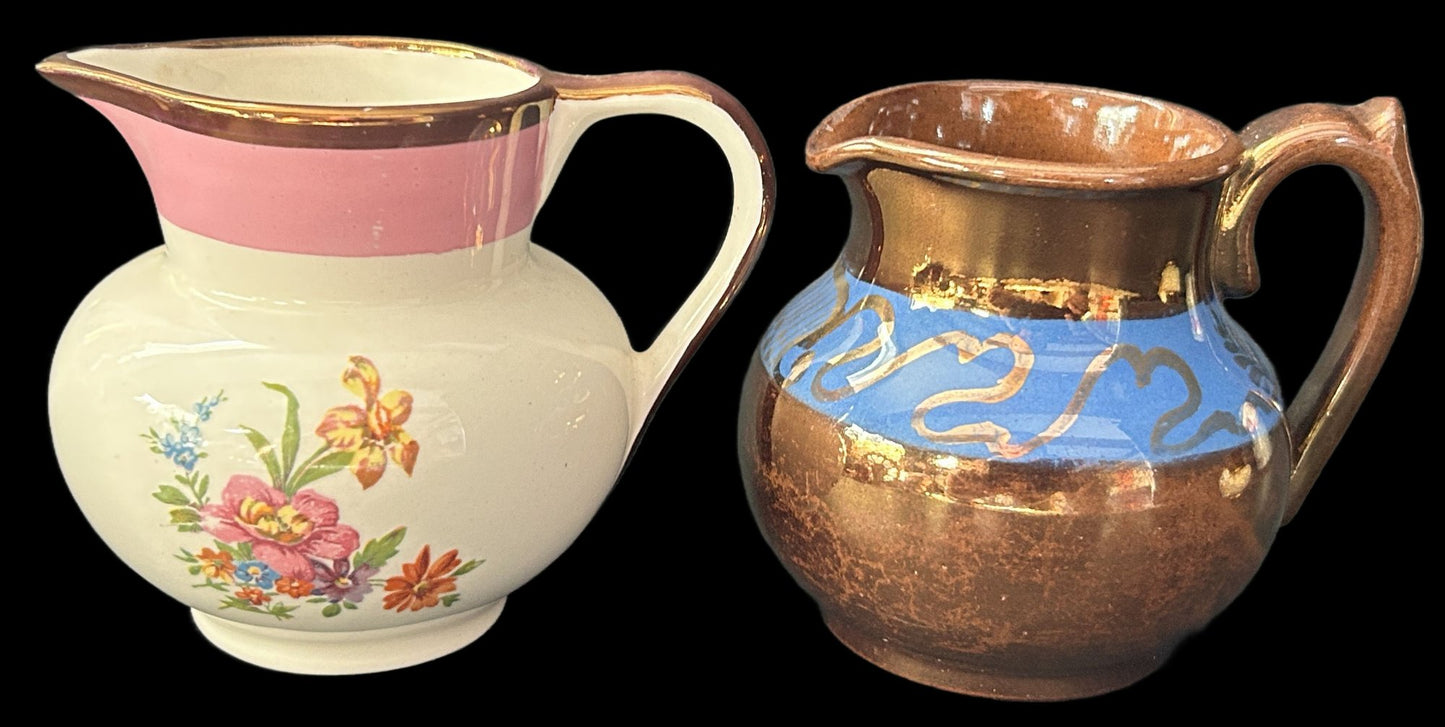 250716-28A Antique Copper & Blue Lusterware Creamer