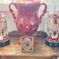 Pair Antique Red Cut to Clear Luster Candlelights