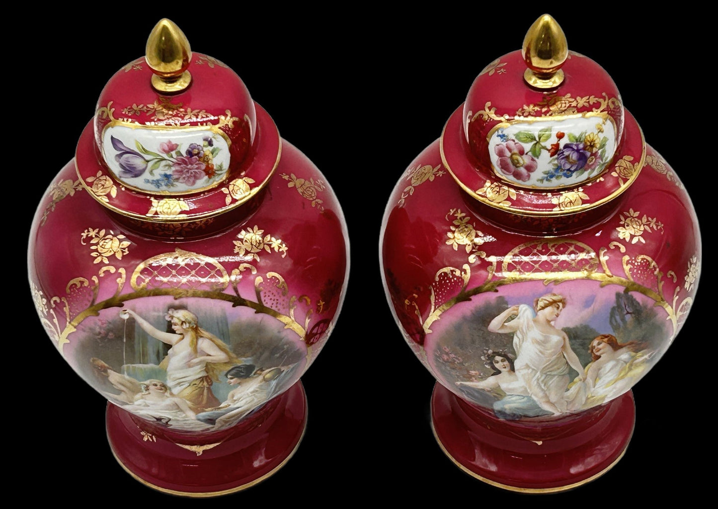 251105-12 Pair Neoclassical Lidded Ginger Jars