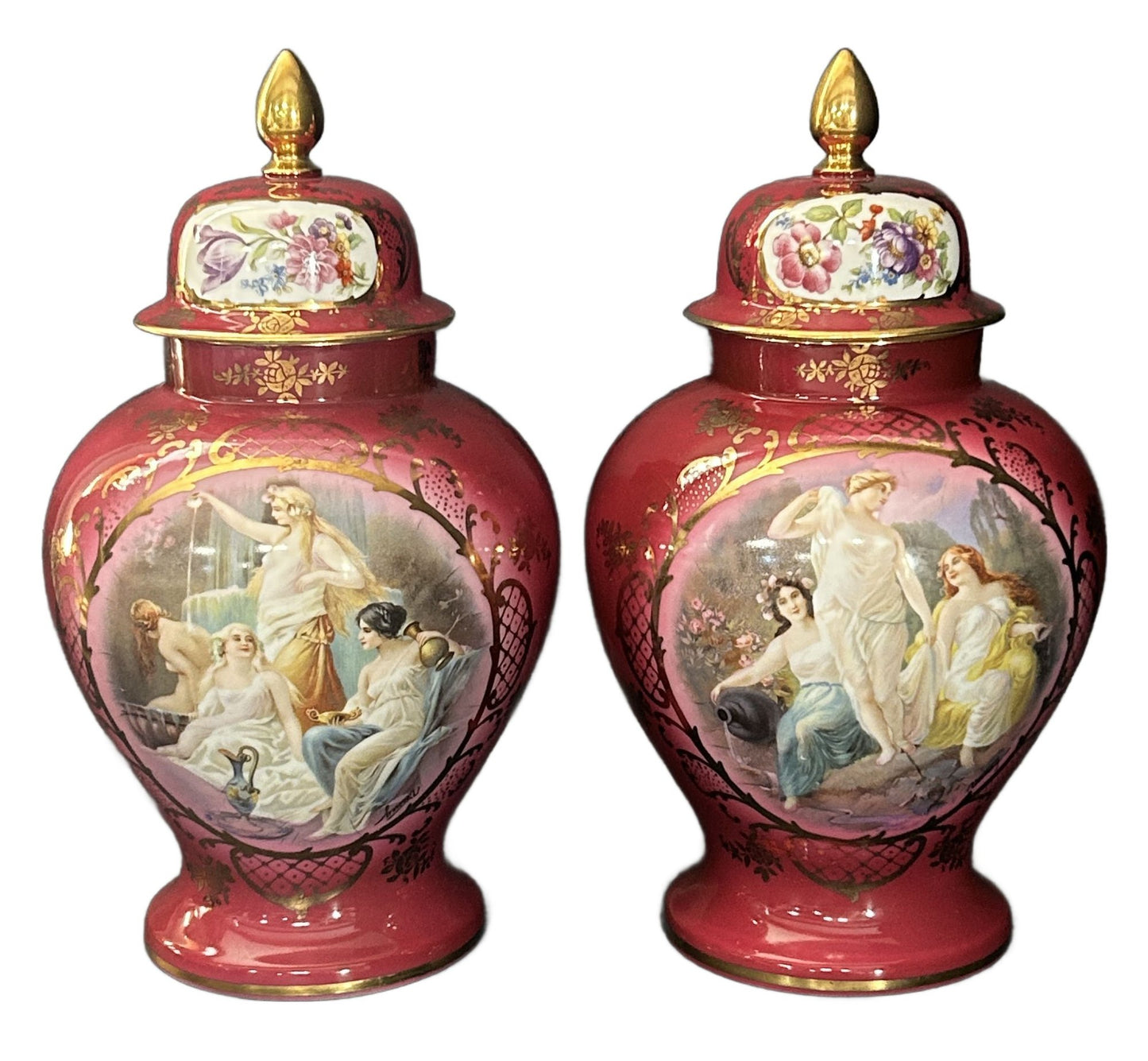 251105-12 Pair Neoclassical Lidded Ginger Jars