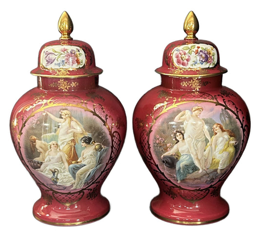 251105-12 Pair Neoclassical Lidded Ginger Jars