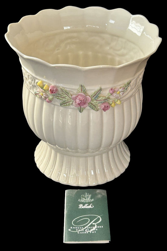 Belleek Cache Pot-Tree Of Life, Footed and Ruffled Rim