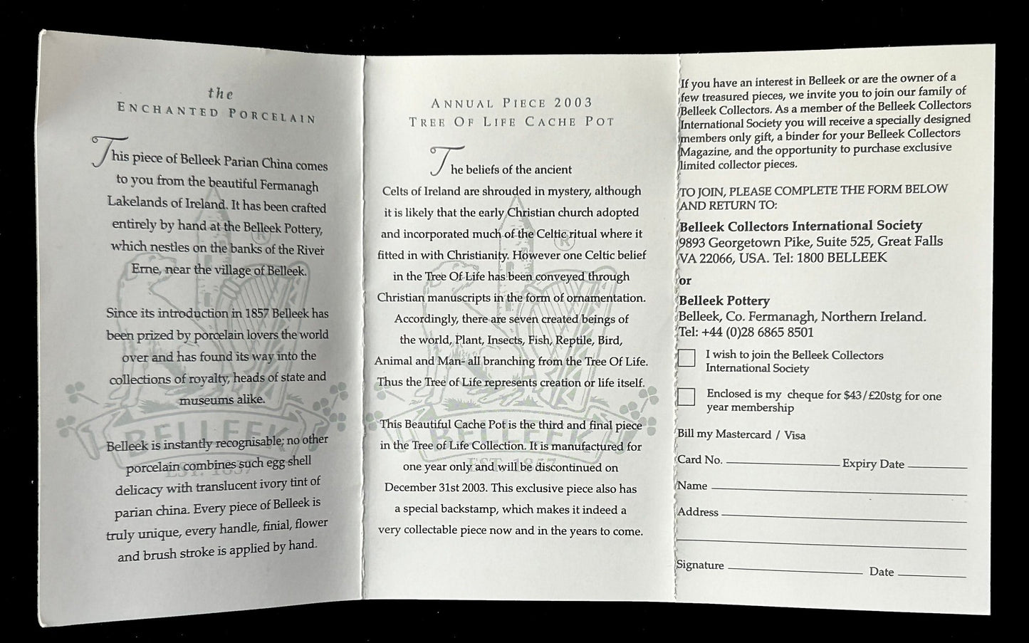 Belleek Cache Pot-Tree Of Life, Footed and Ruffled Rim