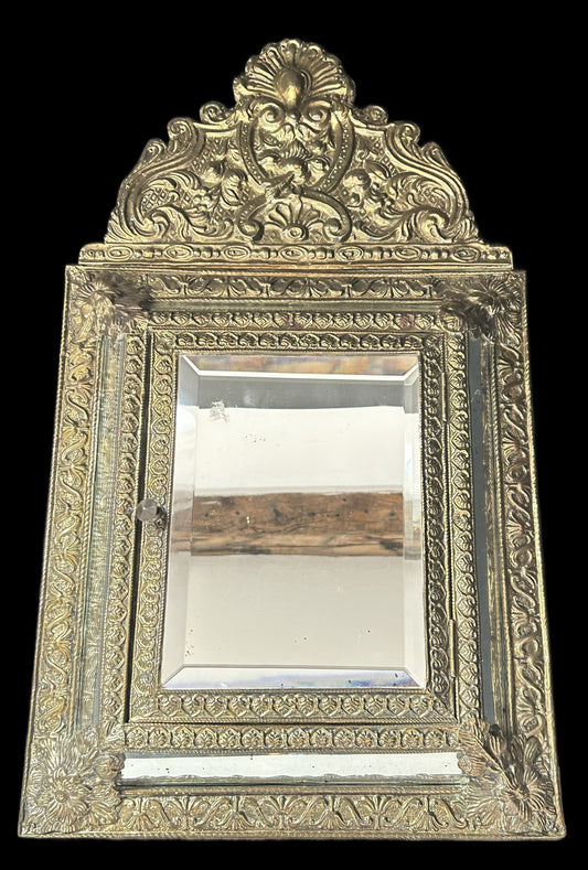 250514-12 Antique Repousse Brass Butlers Brush Cabinet