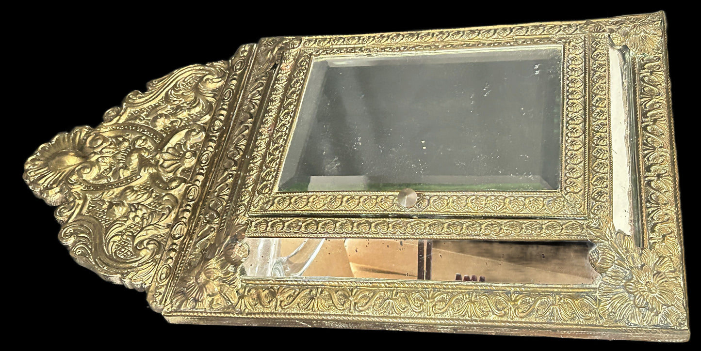 250514-12 Antique Repousse Brass Butlers Brush Cabinet