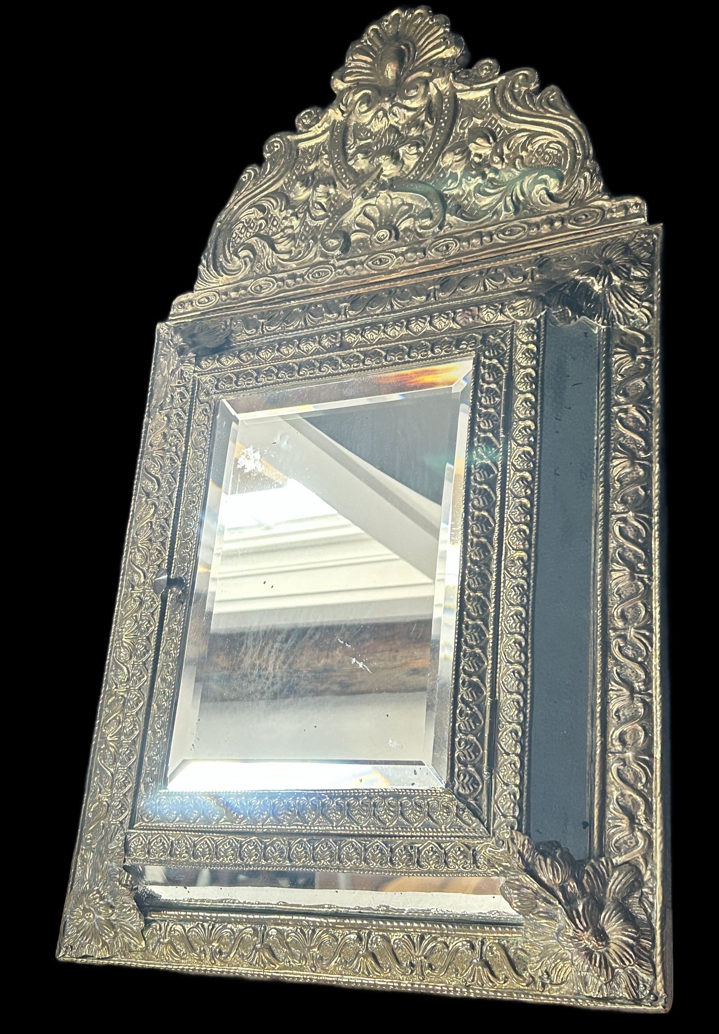 250514-12 Antique Repousse Brass Butlers Brush Cabinet