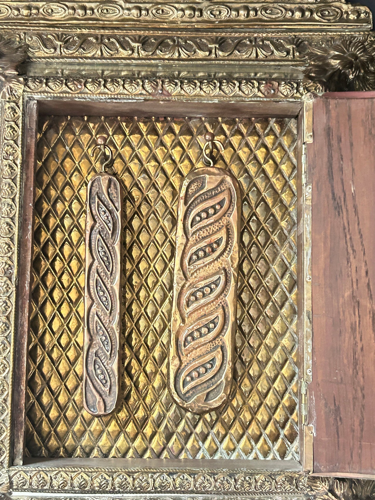 250514-12 Antique Repousse Brass Butlers Brush Cabinet