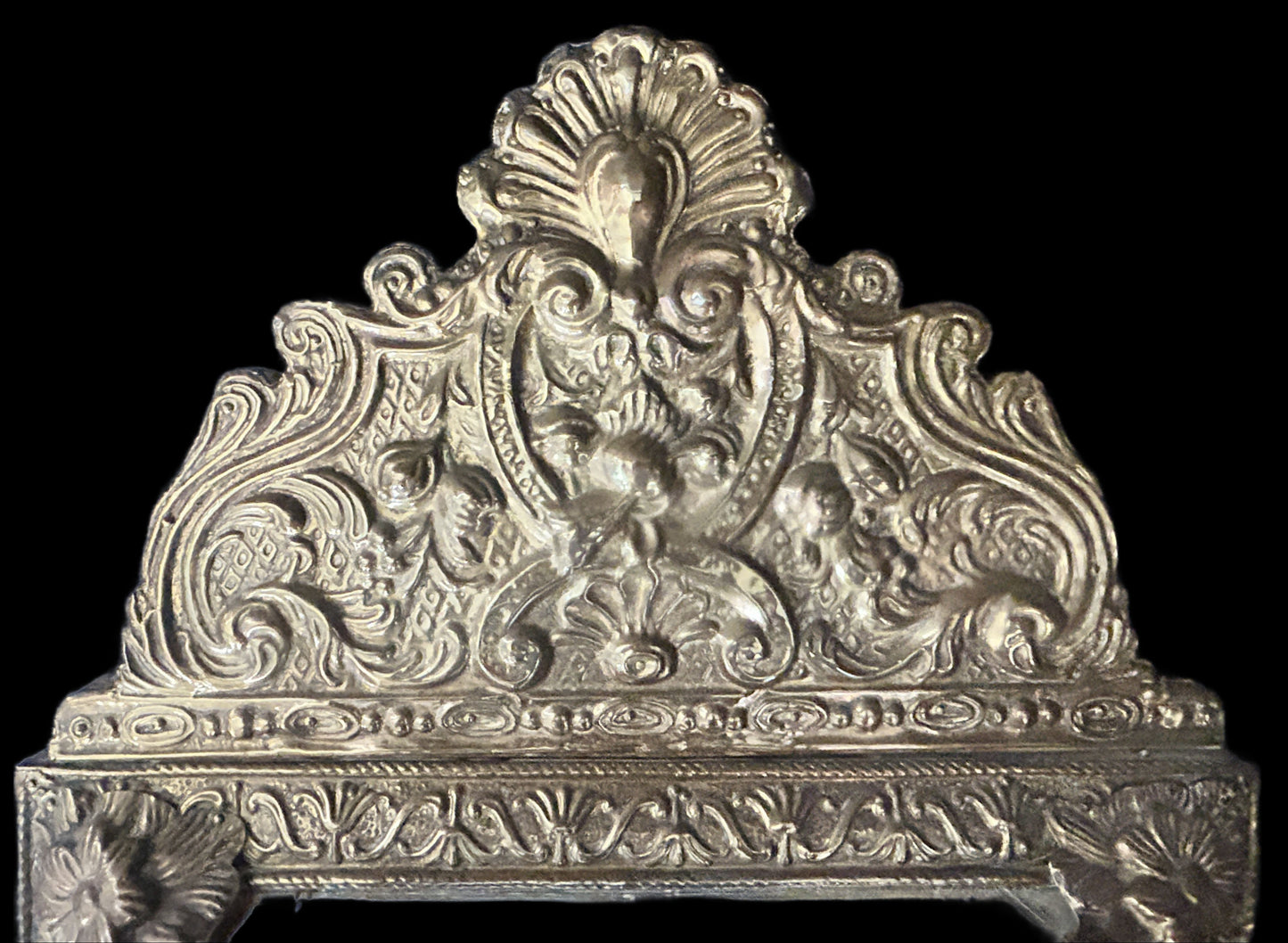 250514-12 Antique Repousse Brass Butlers Brush Cabinet