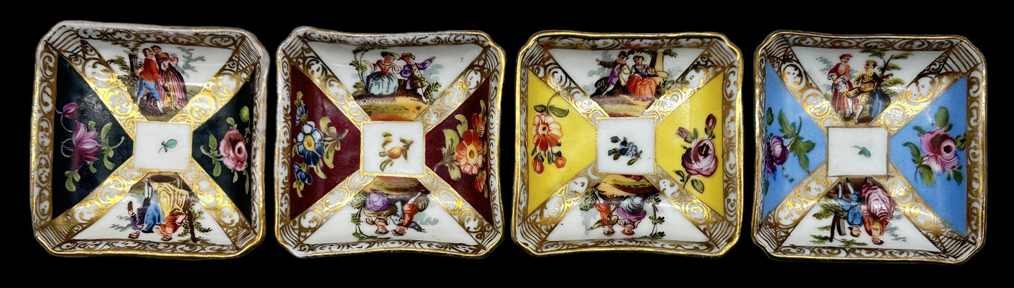 250514-13 Antique Boxed Set of 12 Dresden Quatrefoil Plates