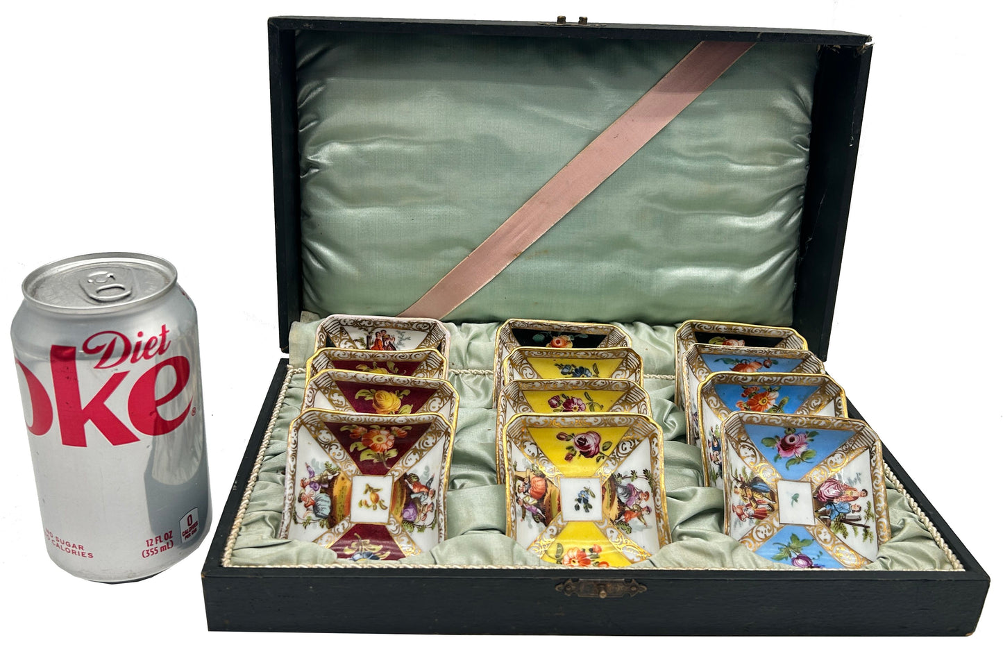 250514-13 Antique Boxed Set of 12 Dresden Quatrefoil Plates