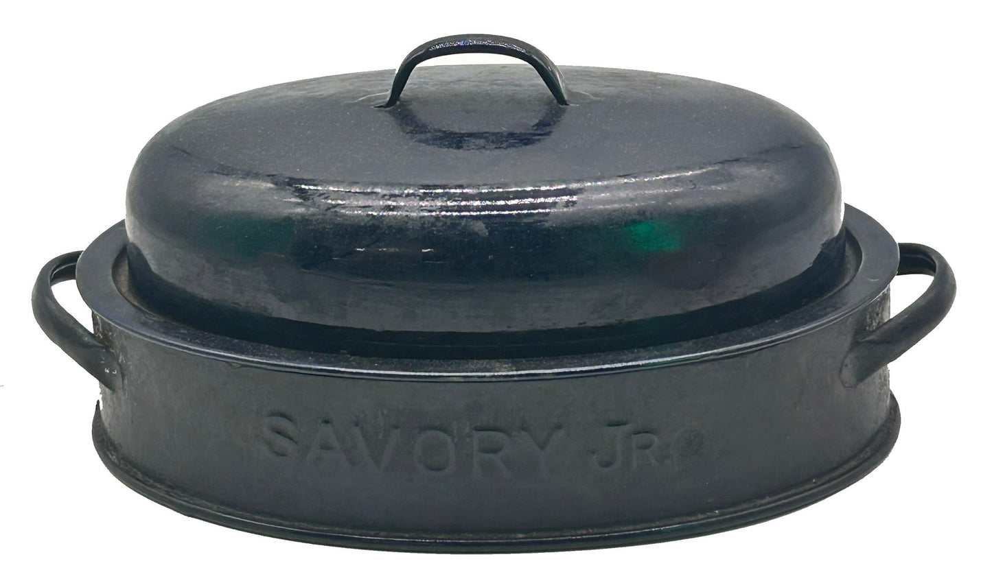 Enameled Metal Savory Jr Roasting Pan & Lid, 15" x 8.5" x 6.5"H