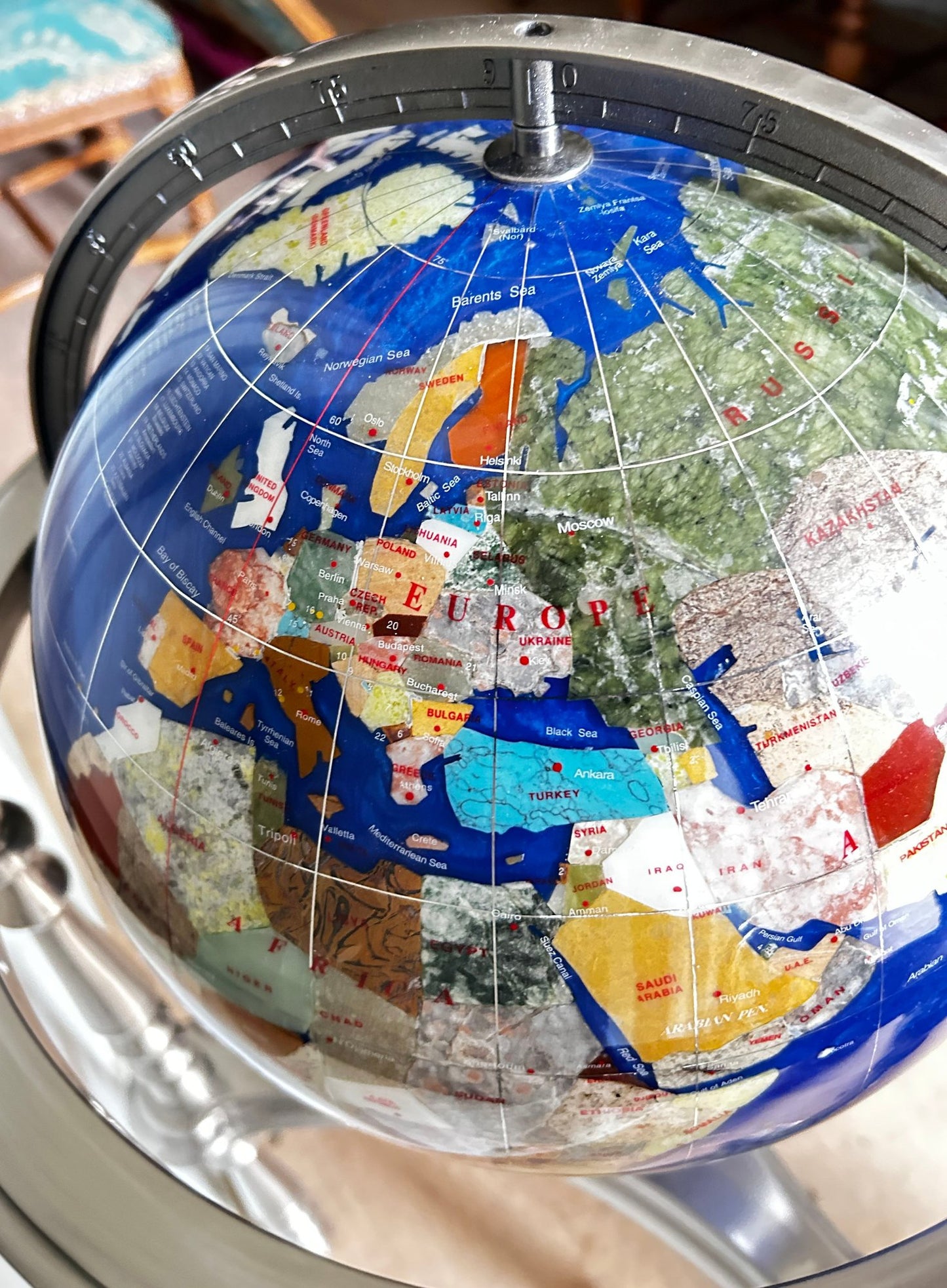 251105-15 Kalifano Gemstone World Globe on Stand