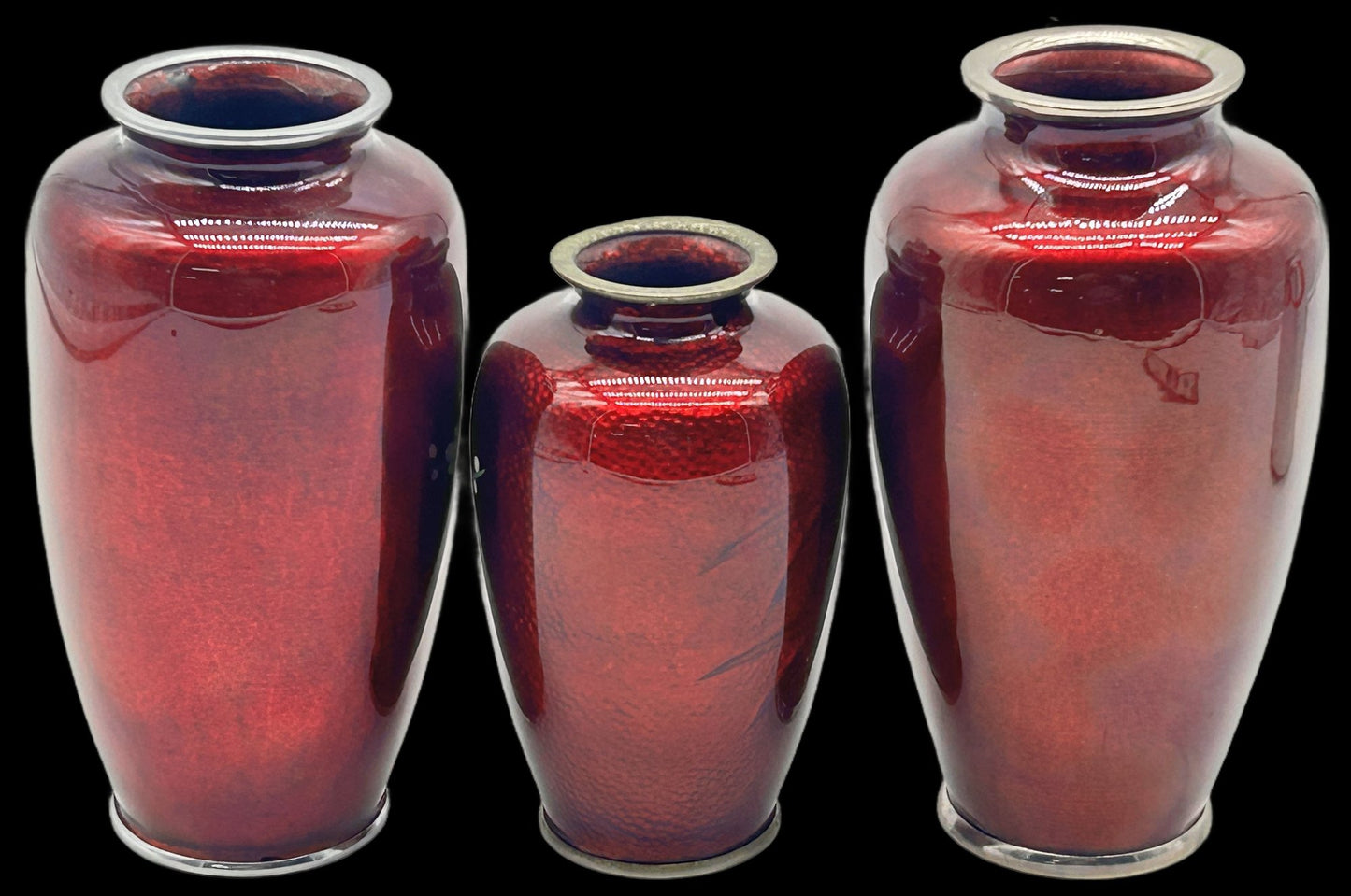 250806-5A Pair Japanese Pigeon Blood Cloisonne Vase