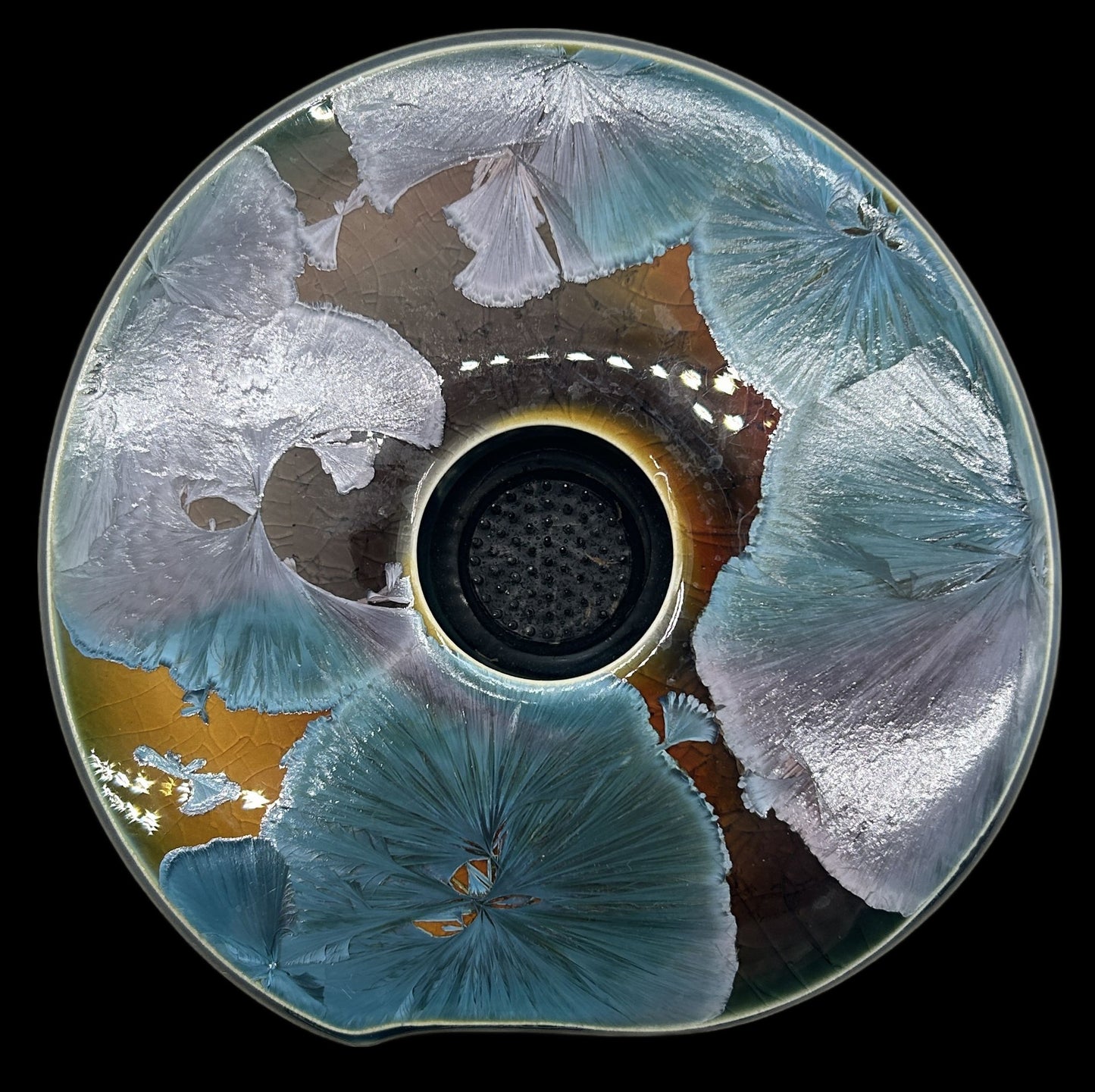 260211-12 Crystaline Ikebana Floral Pottery Vase With Built-In Frog