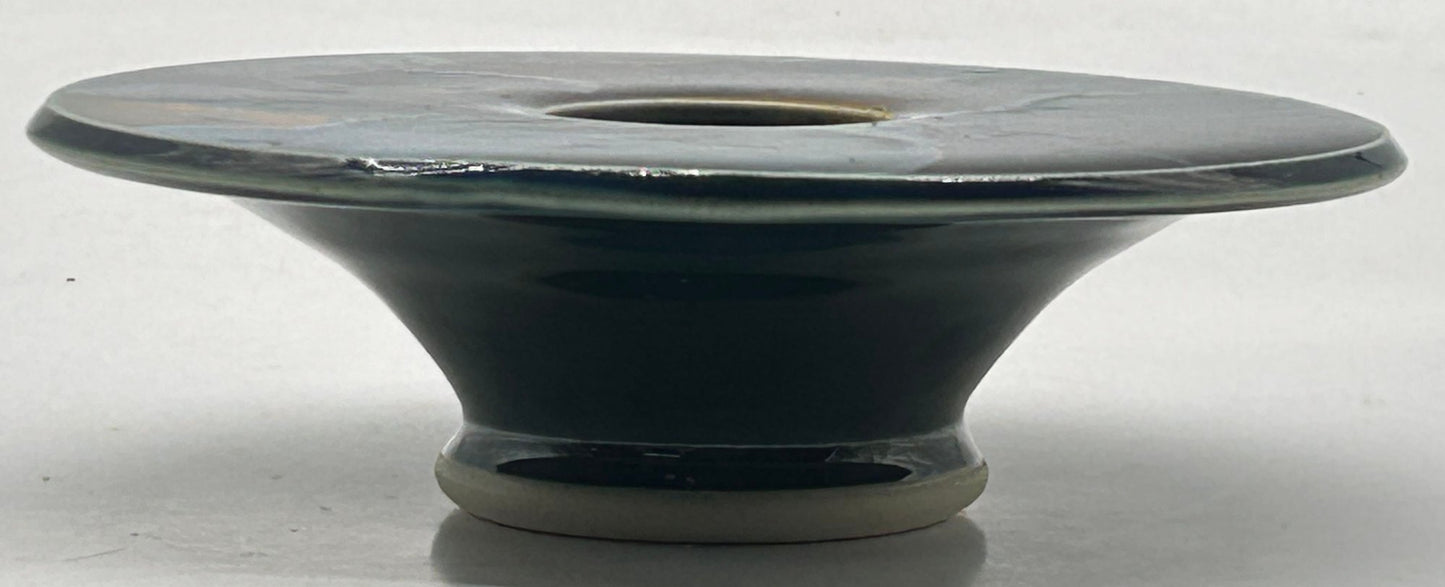 260211-12 Crystaline Ikebana Floral Pottery Vase With Built-In Frog