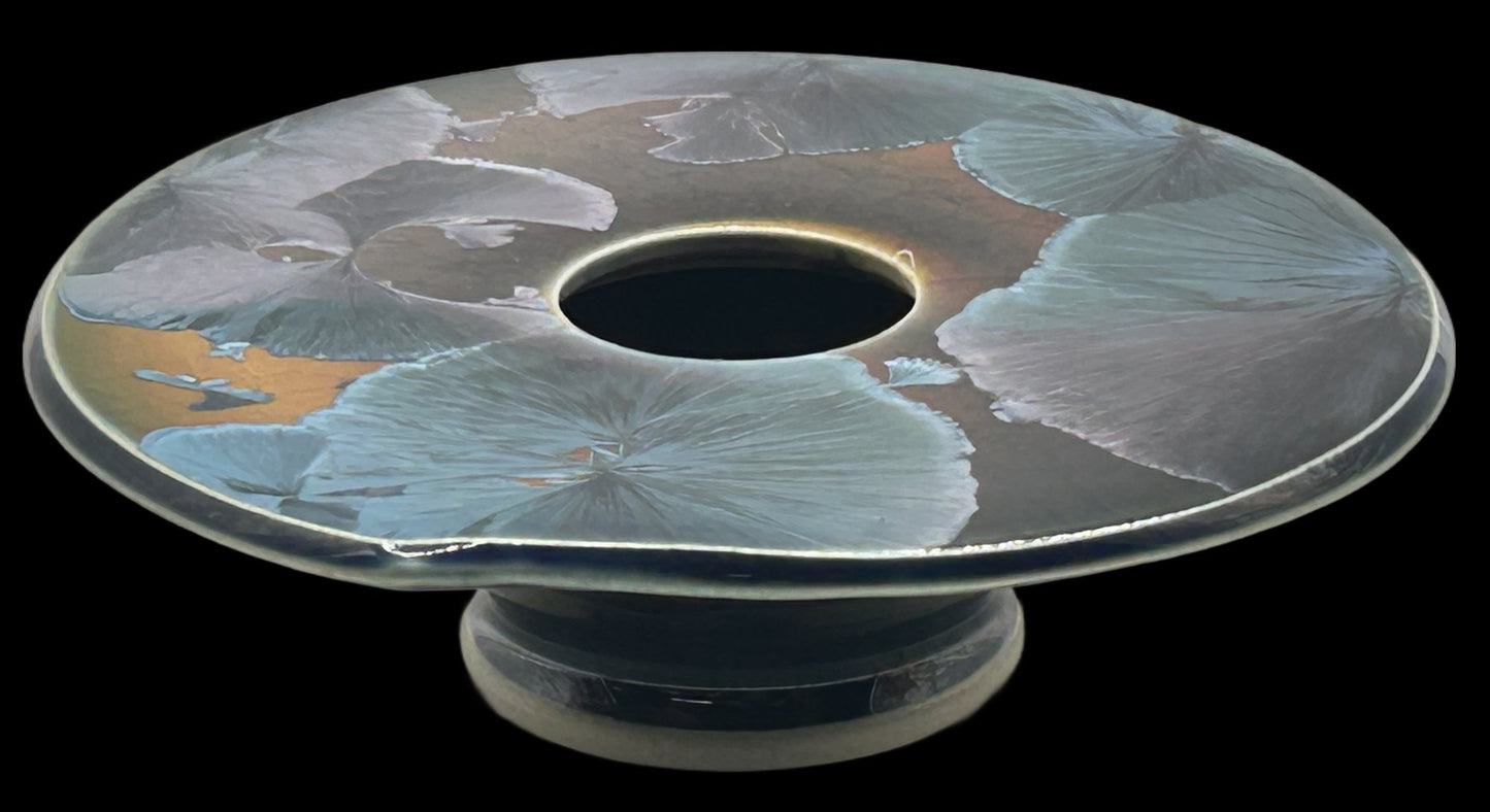 260211-12 Crystaline Ikebana Floral Pottery Vase With Built-In Frog