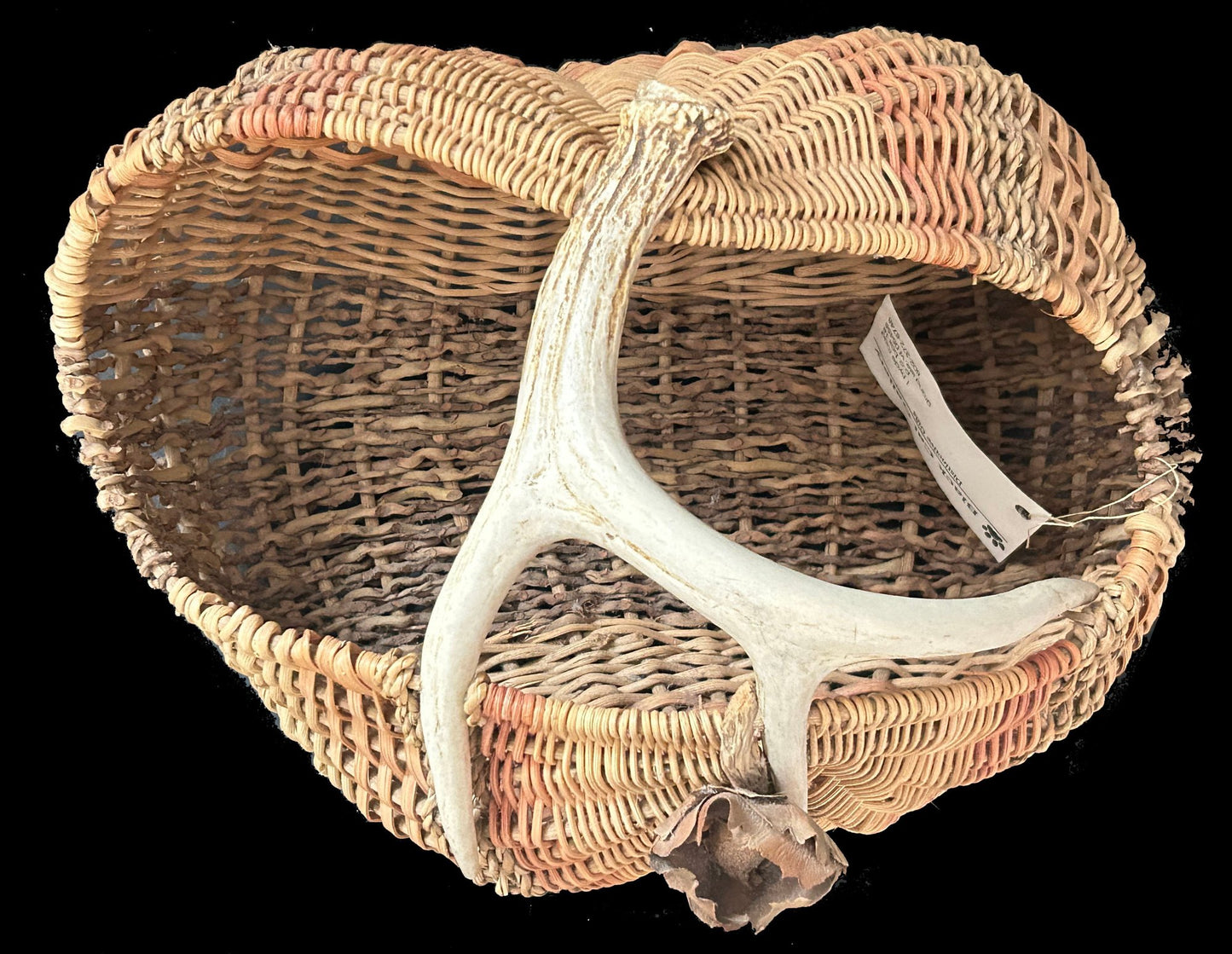 260211-13n Woven Bottock-Style Basket With Antler Handle