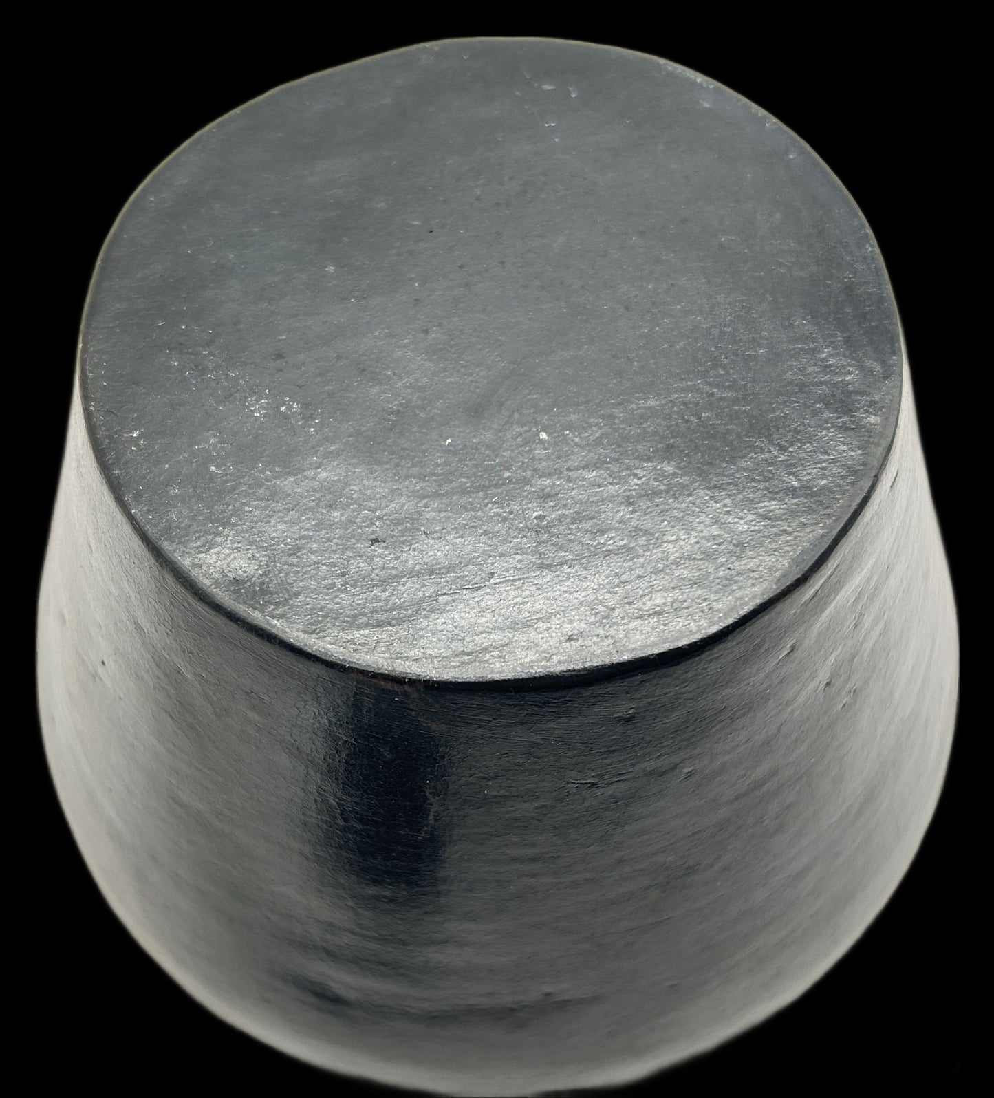 260211-14 Black Clay Lidded Jar With Inlaid Triangular Bone Pieces