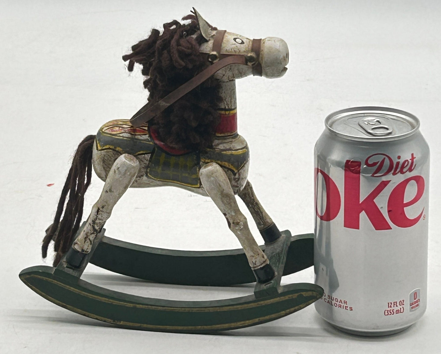 260211-16 Folk Art Hand-Carved & Painted Wooden Rocking Horse