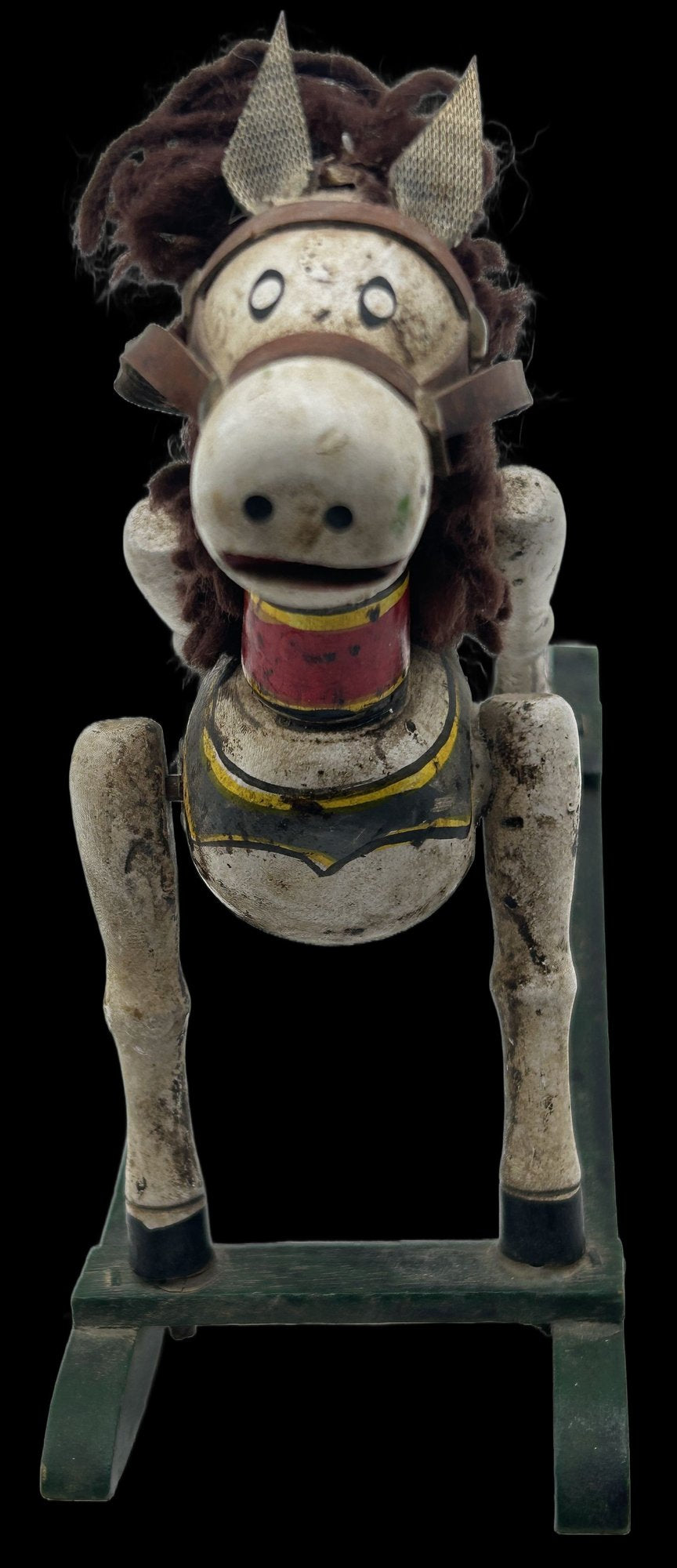 260211-16 Folk Art Hand-Carved & Painted Wooden Rocking Horse