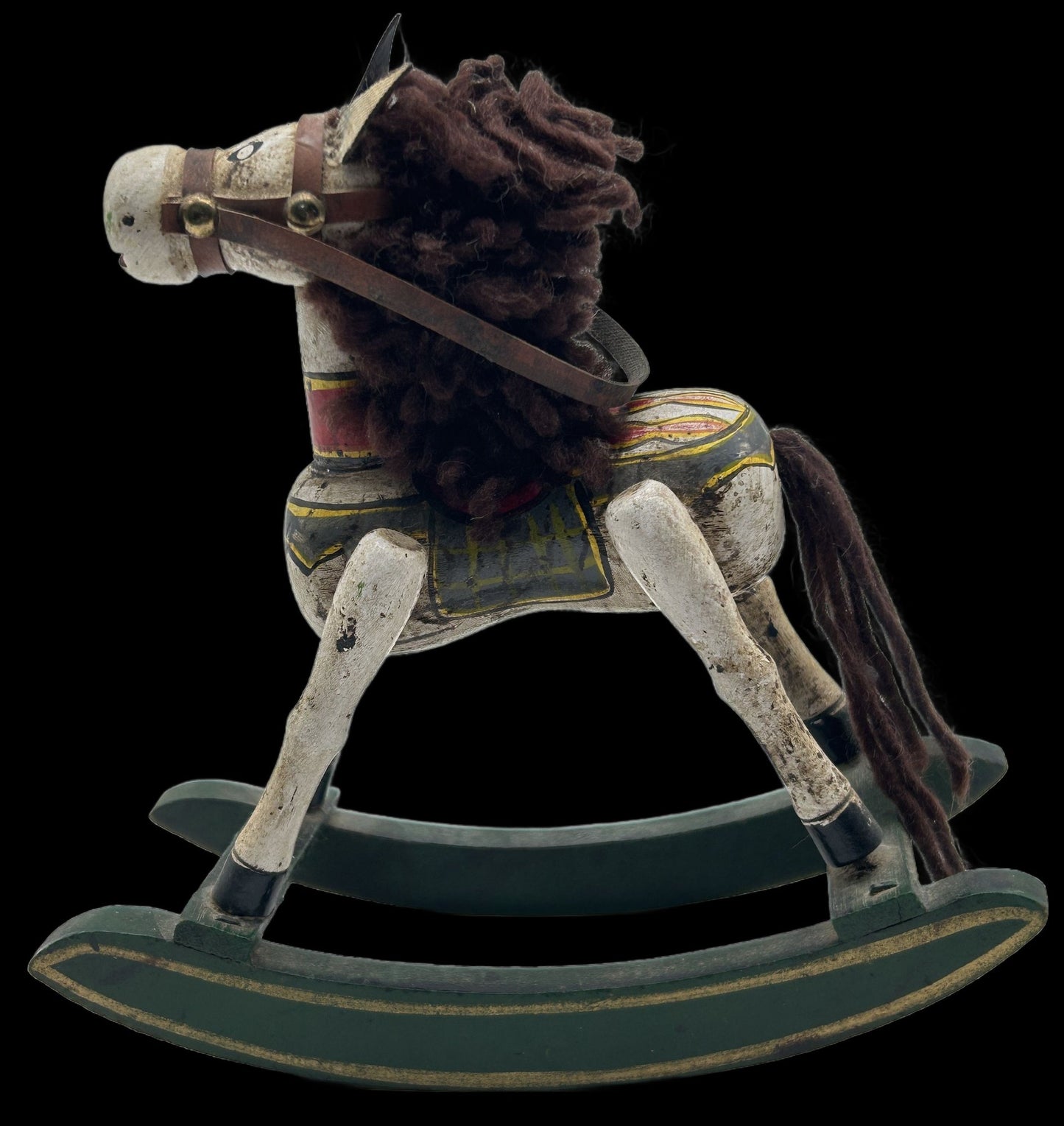 260211-16 Folk Art Hand-Carved & Painted Wooden Rocking Horse